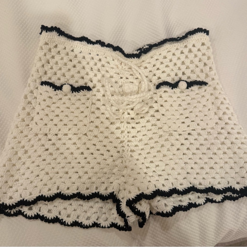 Stone Cold Fox White and Black Crochet Athletic Shorts